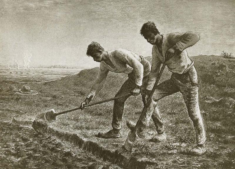 Jean Francois Millet Two person dig the land oil painting image